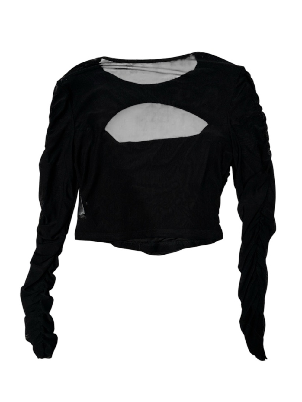 Cider Black Long-Sleeve Ruched Cutout Crop Top